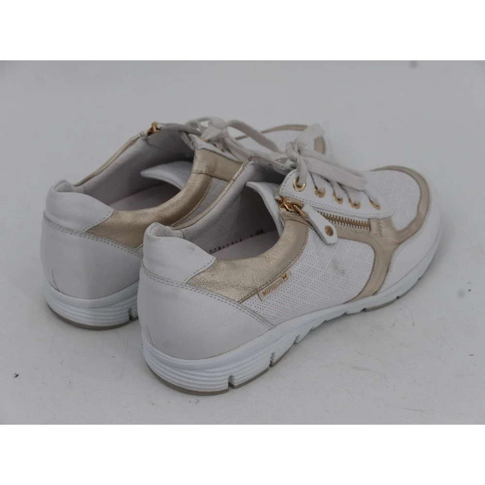Mephisto Runoff Shoes White Gold Leather Zip Lace Up Comfort Women's Size 8.5